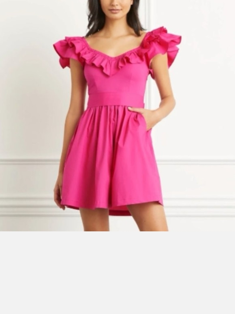 Hill House Bright Pink Ruffle-Shoulder Casual Dress